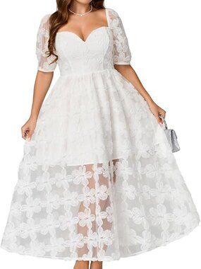 White Plus Size Embroidered Floral Dress Size 3X